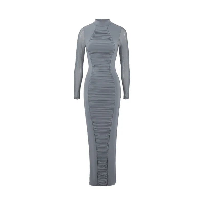 Lillymoda |  Scarlett - Langes Bodycon-Kleid mit Falten