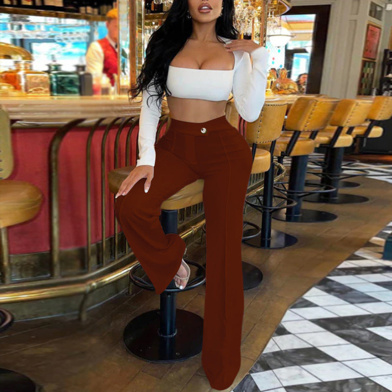 Hosen mit hoher Taille und weitem Bein für Frauen im eleganten Stil