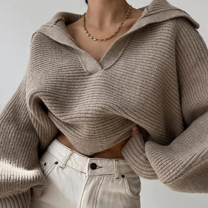 Lillymoda | Brinlee - Strickpullover mit Kragen und Kurzarm