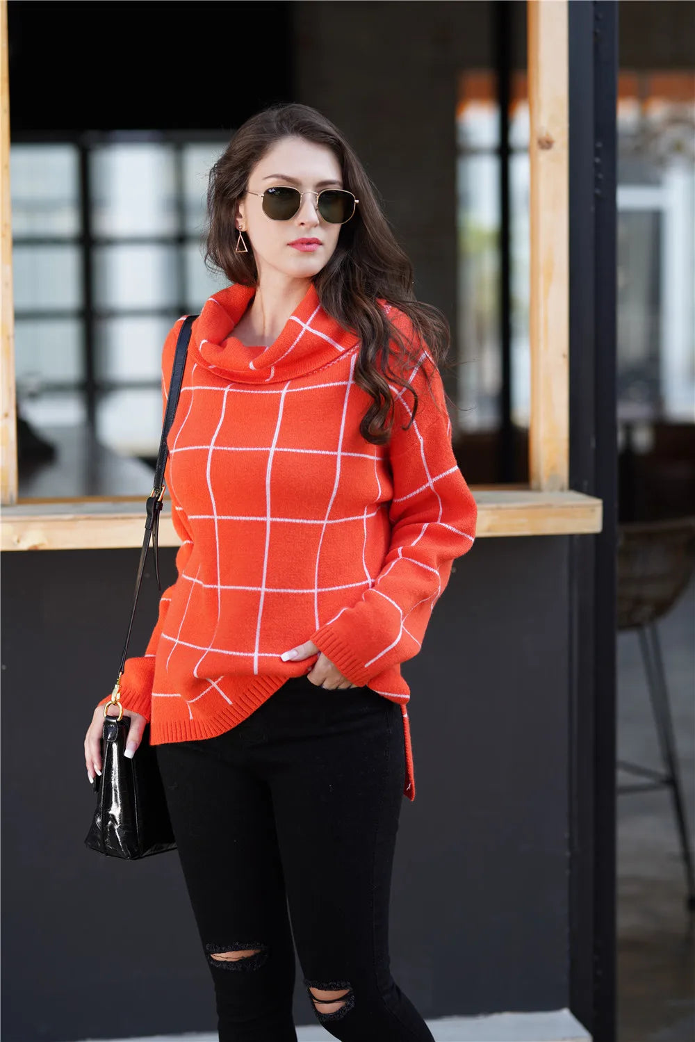 Lillymoda | Abigail - Stylischer Rollkragenpullover mit Karomuster