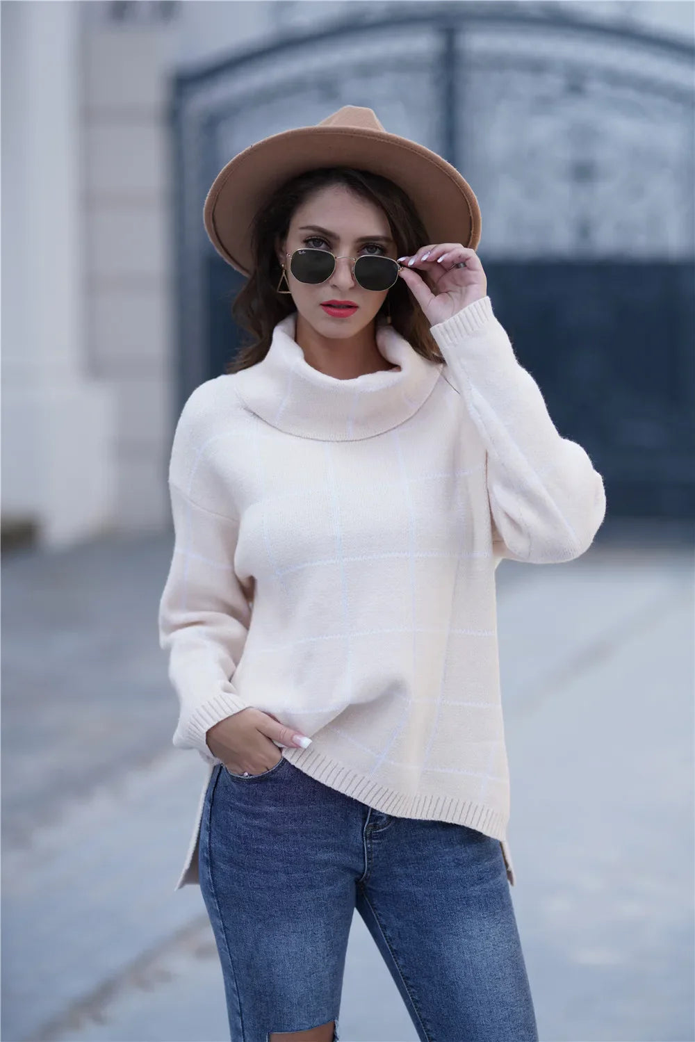 Lillymoda | Abigail - Stylischer Rollkragenpullover mit Karomuster