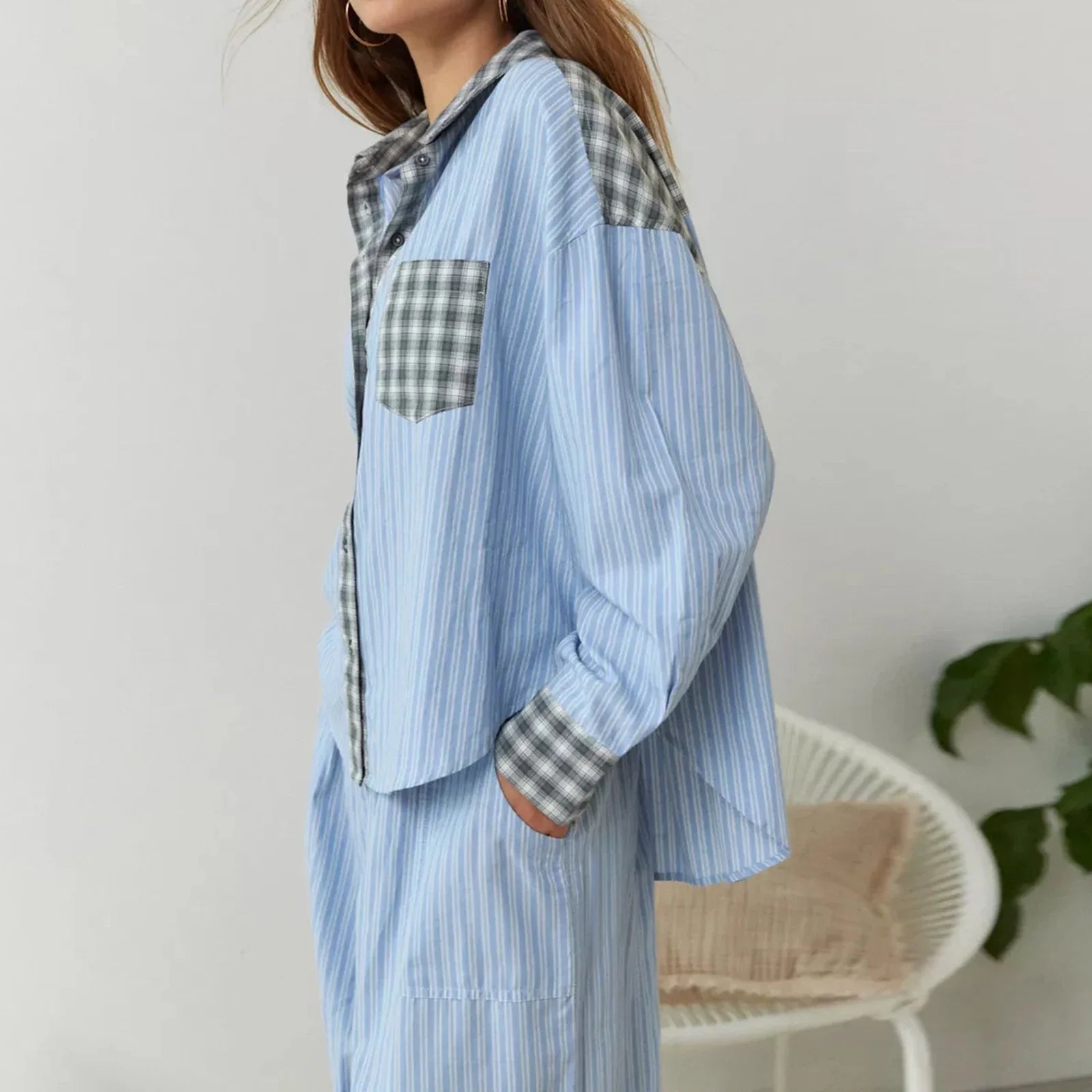 Lillymoda | Amelia - Kariertes Pyjama-Set für Frauen [Langarm Oberteil + Hose]