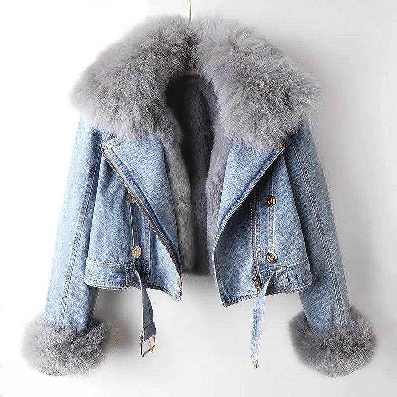 Lillymoda | Isabella - Jeansjacke mit Pelzkragen