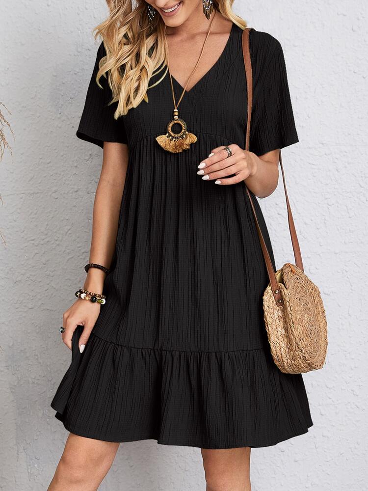 Lillymoda | Alya lässig V-Neck  Rüschenkleid