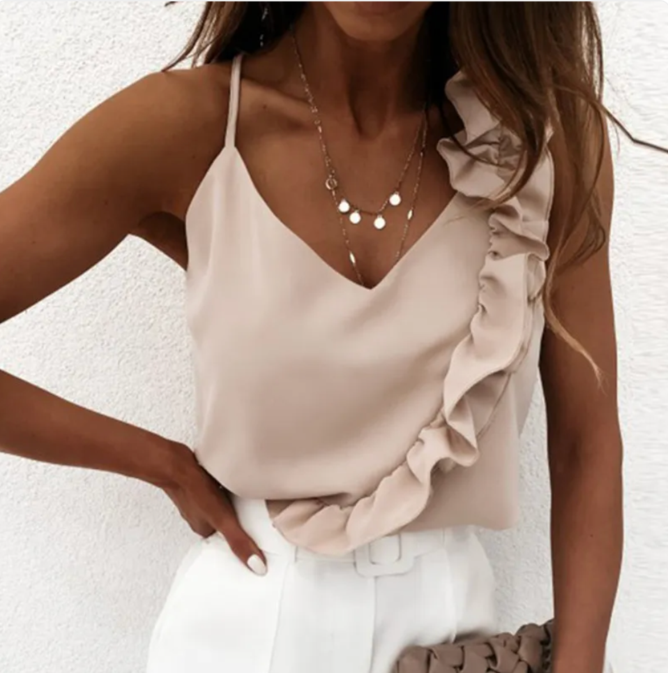 Old Money Satin Top mit Rüsche Damen