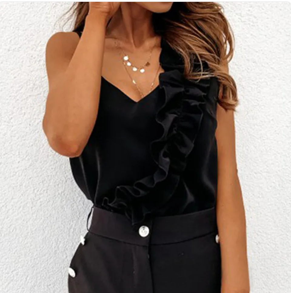 Old Money Satin Top mit Rüsche Damen