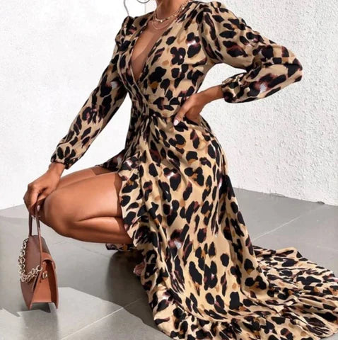 Lillymoda | Beatrice - elegantes Wickelkleid mit Leopardenmuster