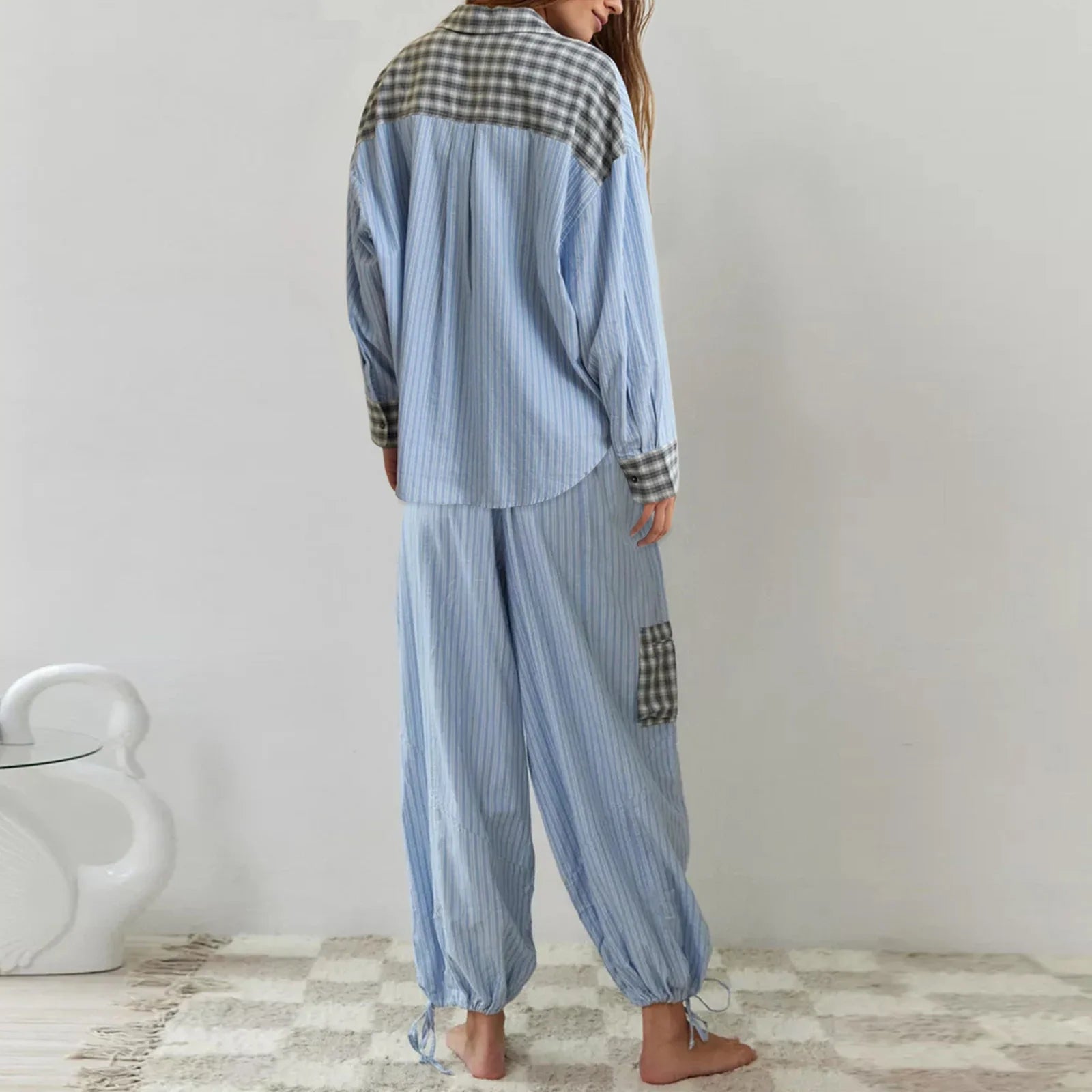 Lillymoda | Amelia - Kariertes Pyjama-Set für Frauen [Langarm Oberteil + Hose]