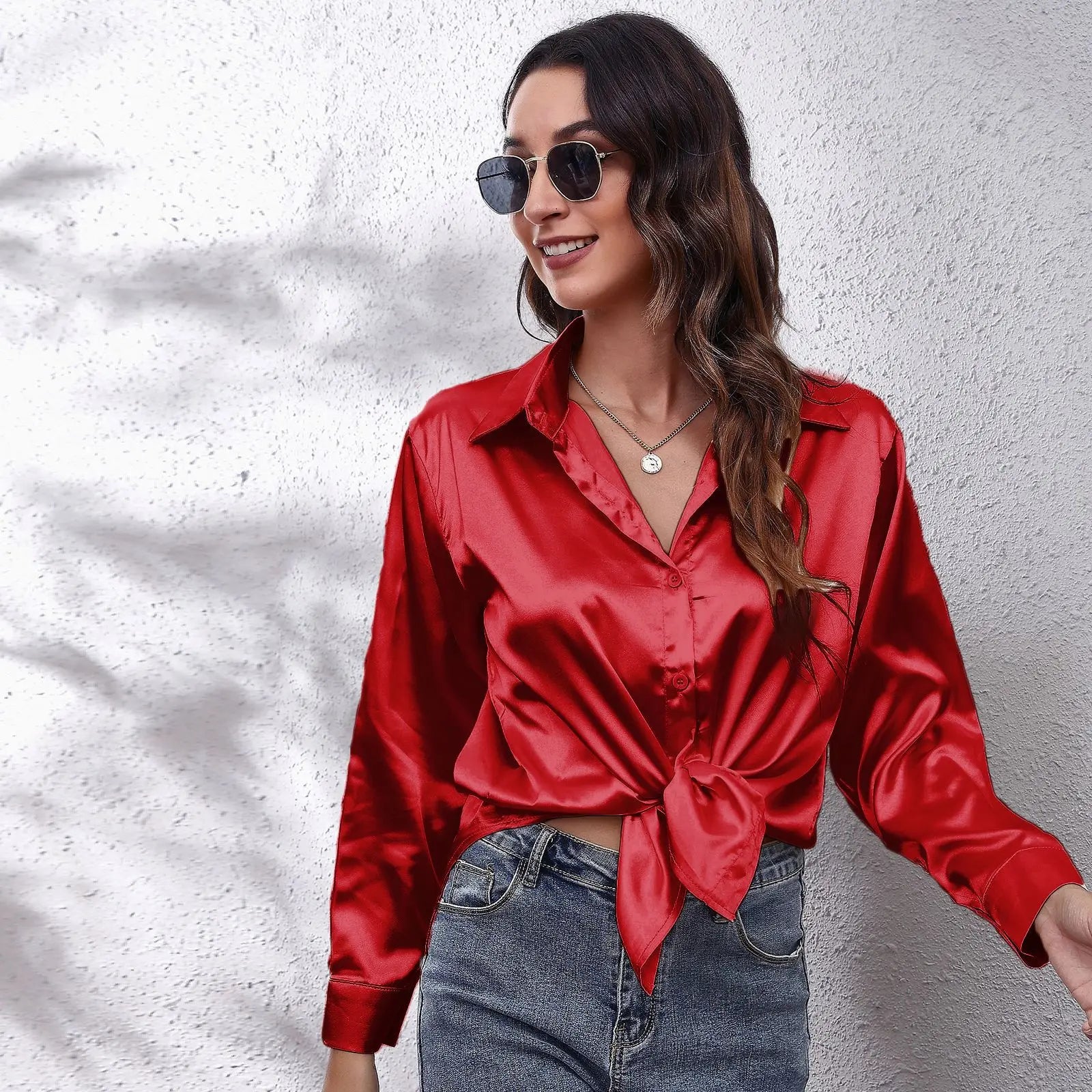 Lillymoda | Danna - Satin Charm Knopfhemd