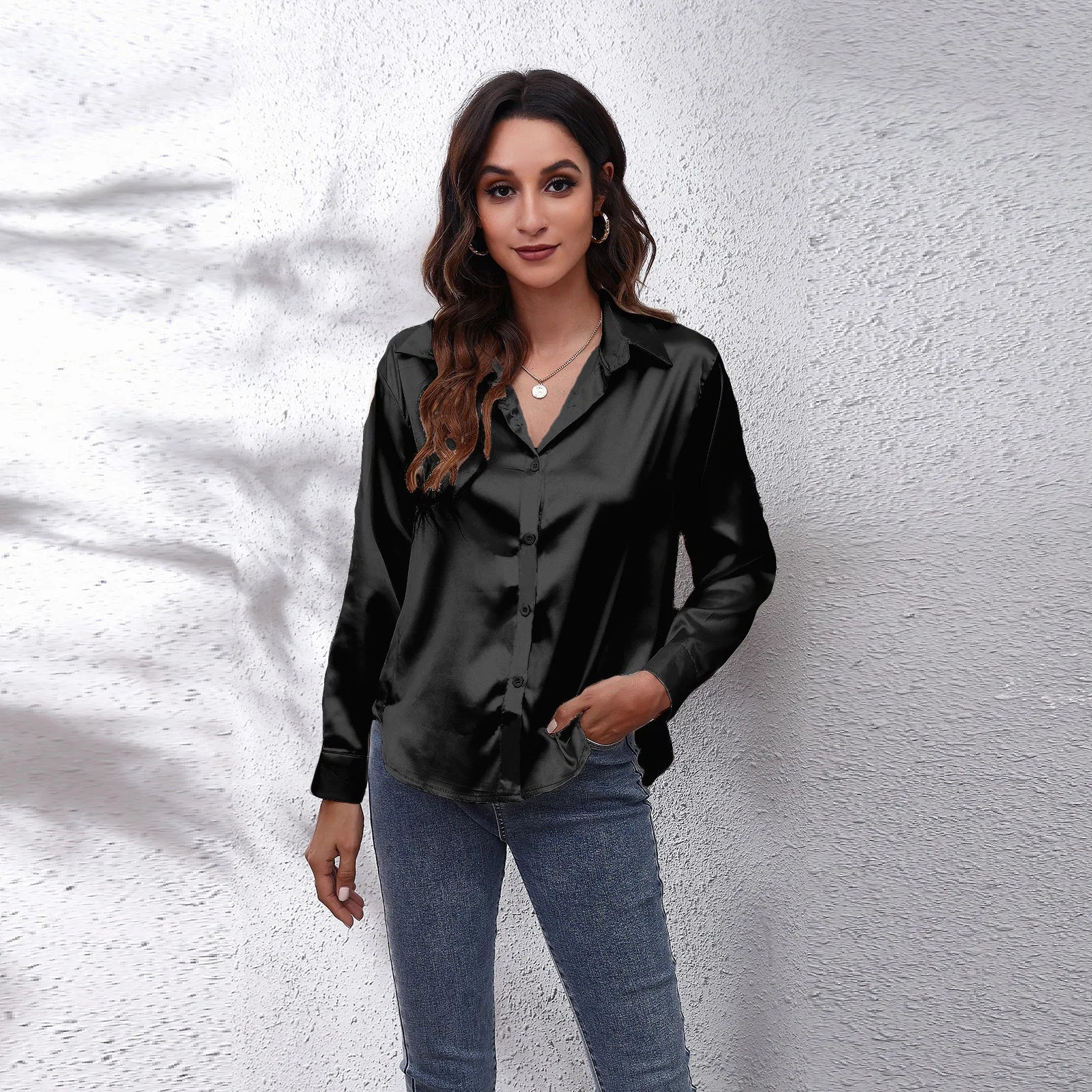 Lillymoda | Danna - Satin Charm Knopfhemd