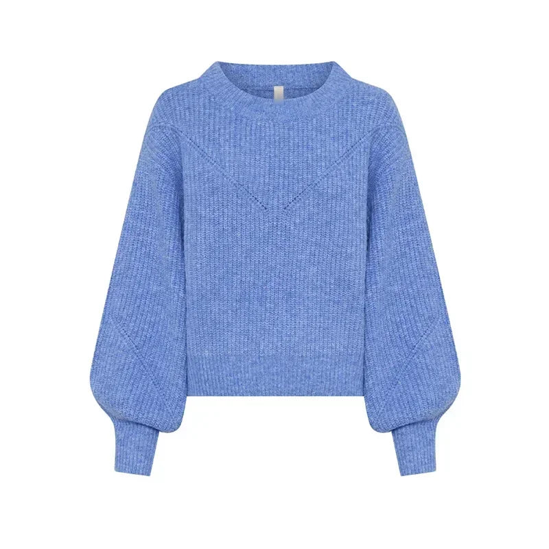 Blauer Strick Rundhals Pullover – Herbst 2024 Must-Have - Lucia