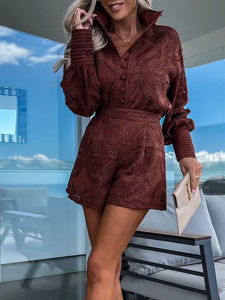 Lillymoda | Isabel - Elegantes Besticktes Set [Oberteil+Kurze Hosen]