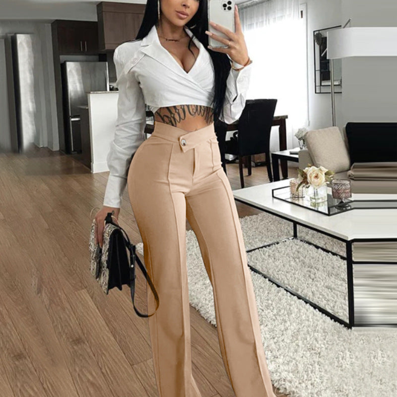 Hosen mit hoher Taille und weitem Bein für Frauen im eleganten Stil
