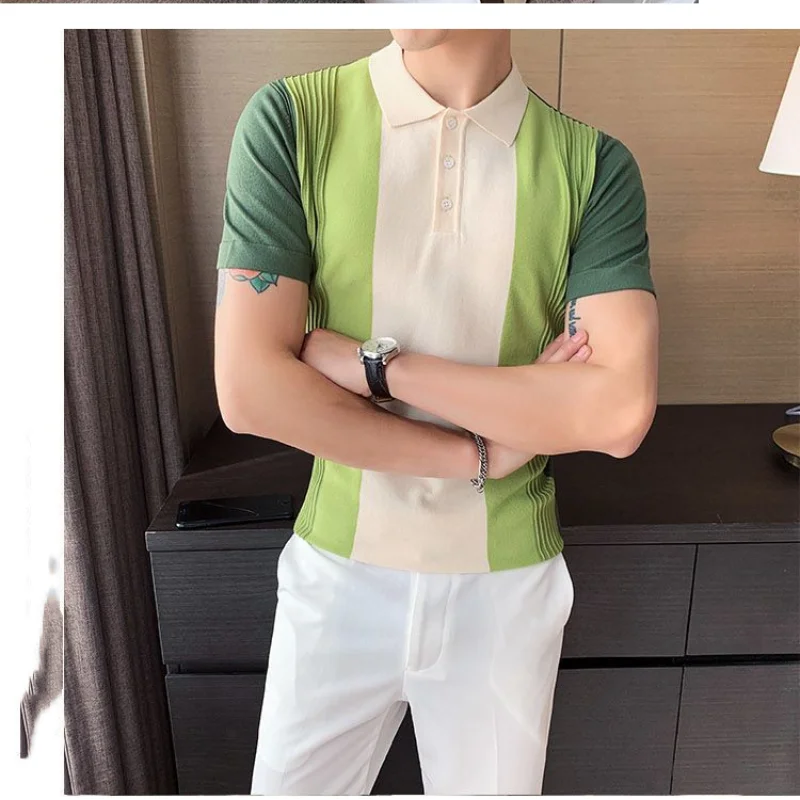 Osten- Kontrastreiche Streifen Polo-Shirt im Koreanischen Stil
