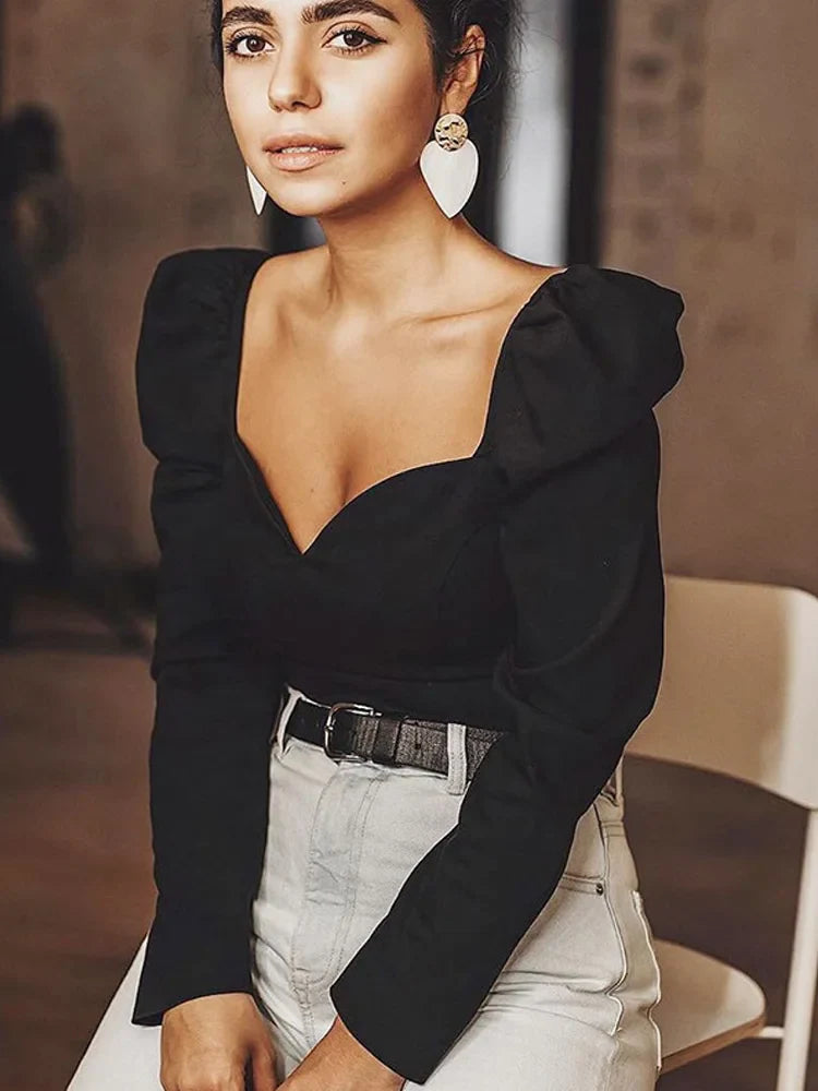 Lillymoda | Caroline - Stylisches Top mit Puffärmeln und V-Ausschnitt