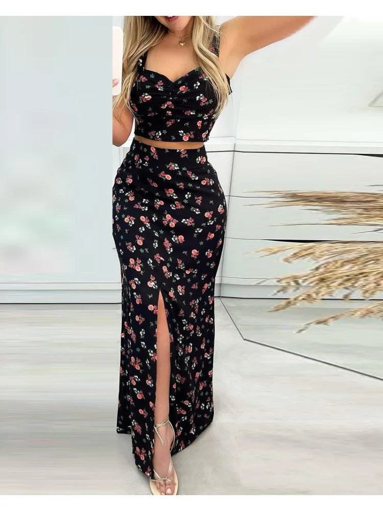 Lillymoda | Briella - Sommerliches Set mit Blumendruck [Oberteil+Rock]