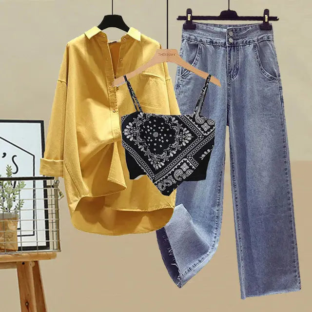 Lillymoda |  Kimberly - Lässiges Streetwear Set [Oberteil, Shirt+Jeans]