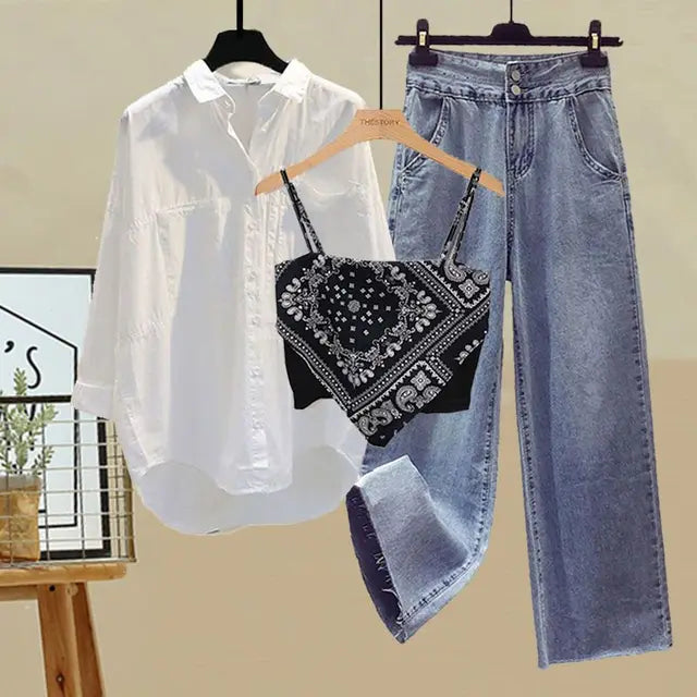Lillymoda |  Kimberly - Lässiges Streetwear Set [Oberteil, Shirt+Jeans]