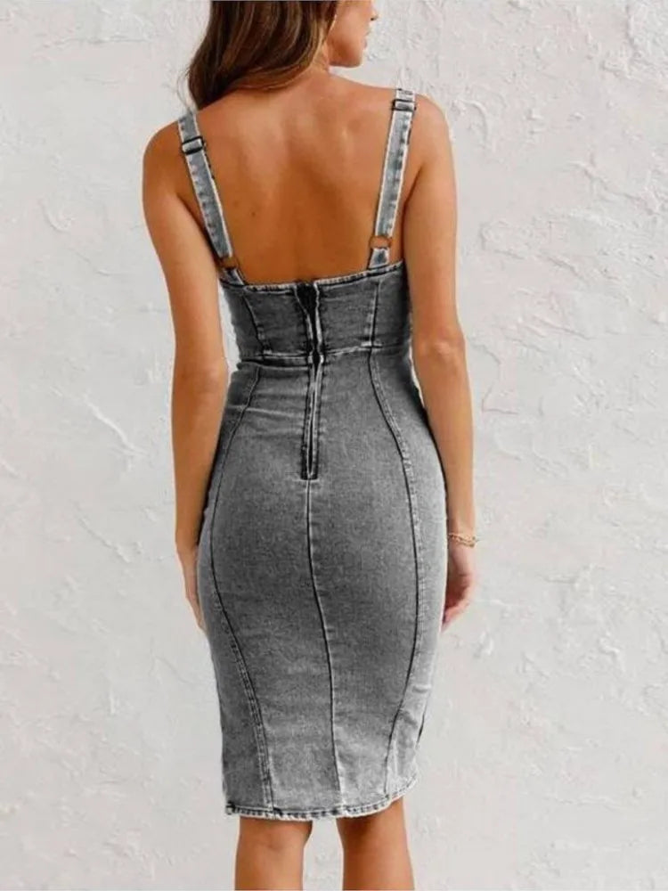 Lillymoda | Everly - elegantes Mini Denim Kleid mit U-Ausschnitt