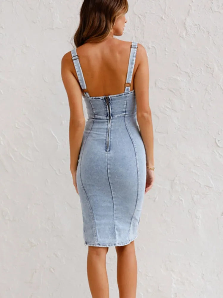 Lillymoda | Everly - elegantes Mini Denim Kleid mit U-Ausschnitt