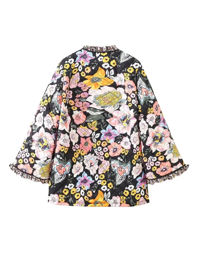 Lillymoda | Aaliyah - Warmer Vintage-Mantel mit Blumenmuster