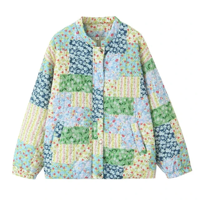 Lillymoda | Briella - Bedruckter Patchwork-Mantel mit Blumenmuster