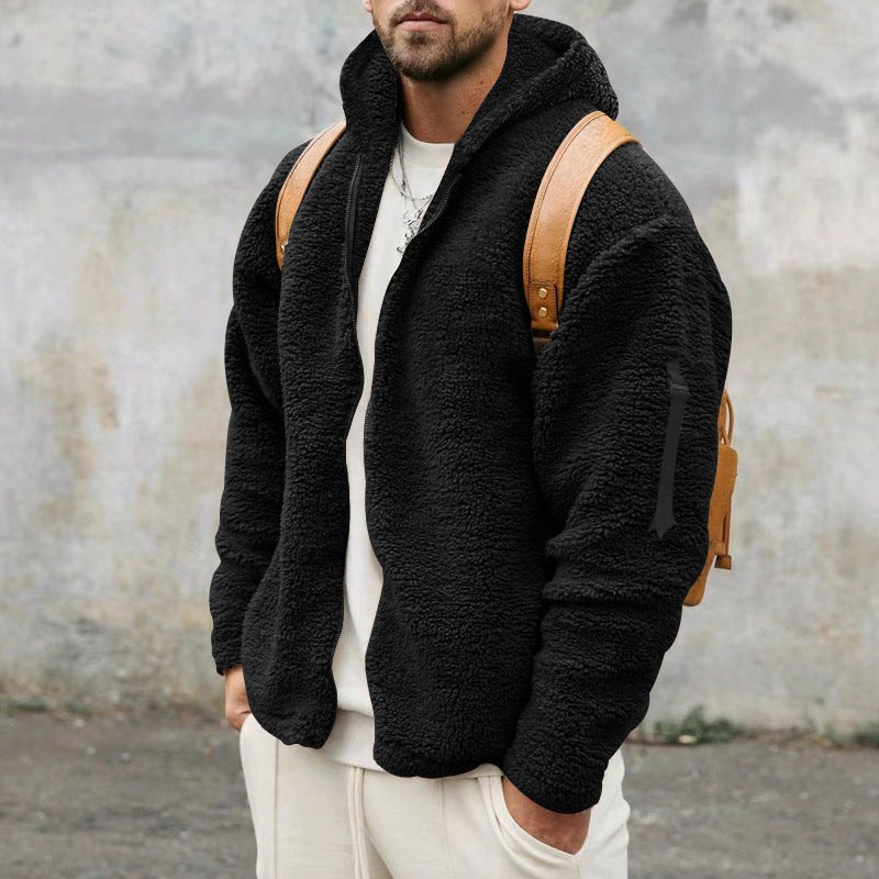 Teddy-Jacke – mit Kapuze – warm – Fleecejacke – Winterjacke für Herren