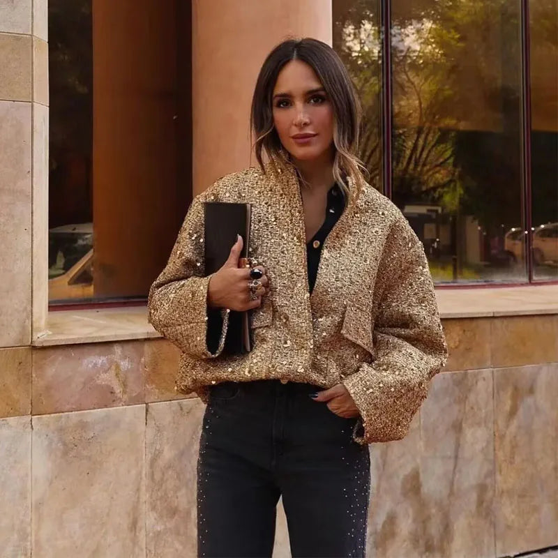Lillymoda | Emery - Stylische Paillettenjacke mit O-Ausschnitt