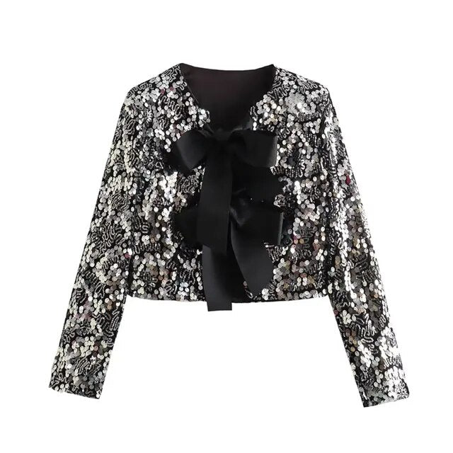 Lillymoda | Amber - elegantes Oberteil mit Paillettenschleife und Knoten