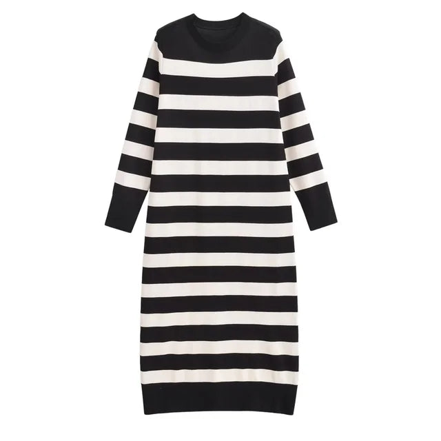 Lillymoda | Casey - Gestricktes Gestreiftes Langes Kleid