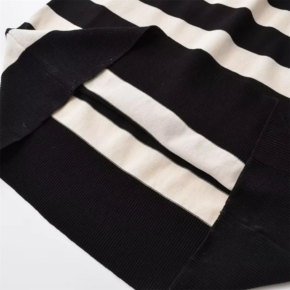 Lillymoda | Casey - Gestricktes Gestreiftes Langes Kleid