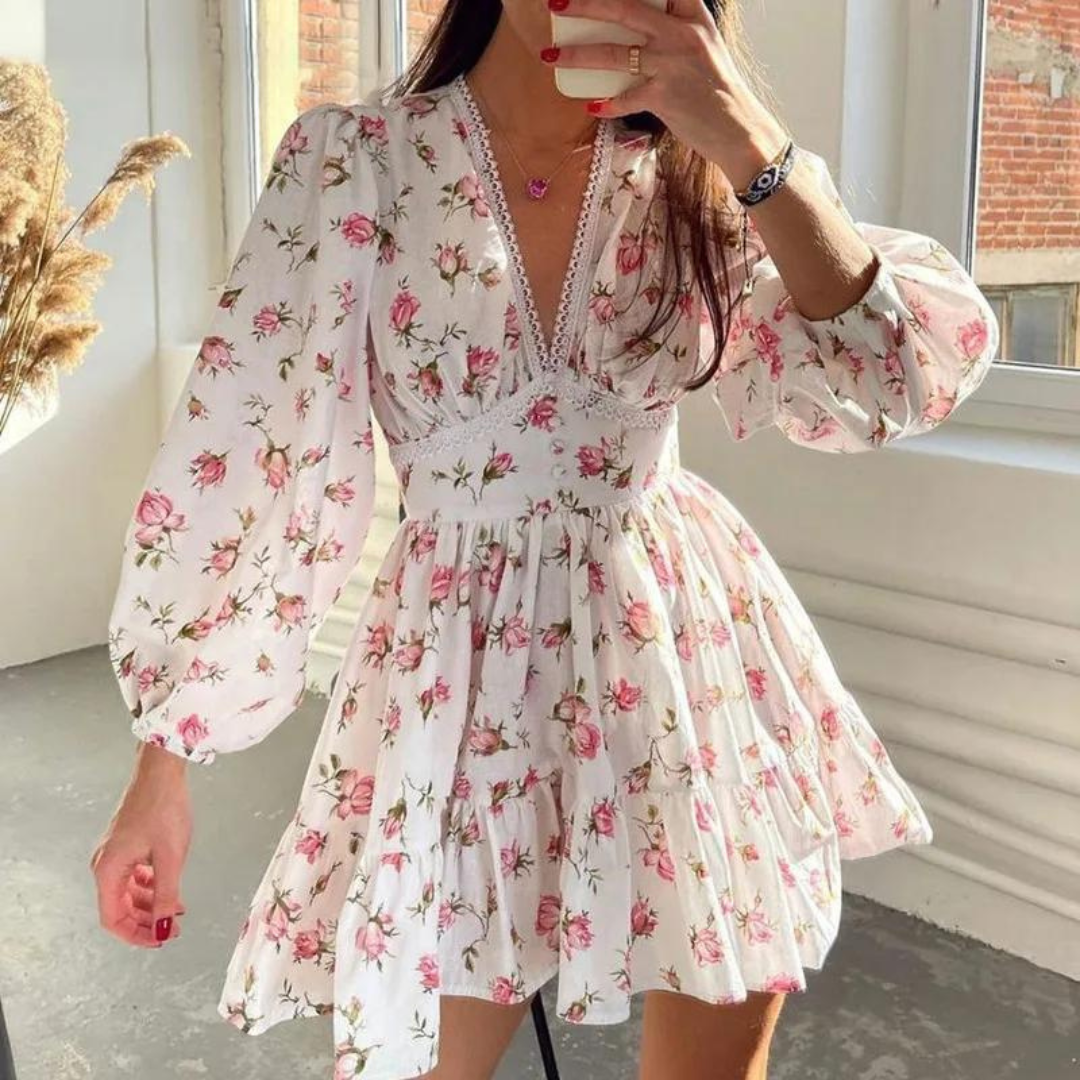 Lena Kleid | Süßes Kleid mit V-Ausschnitt und Laternenärmeln für den Sommer