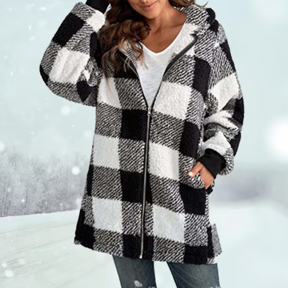 Lillymoda | Eliza - Kuschelige karierte Winterjacke mit Kapuze