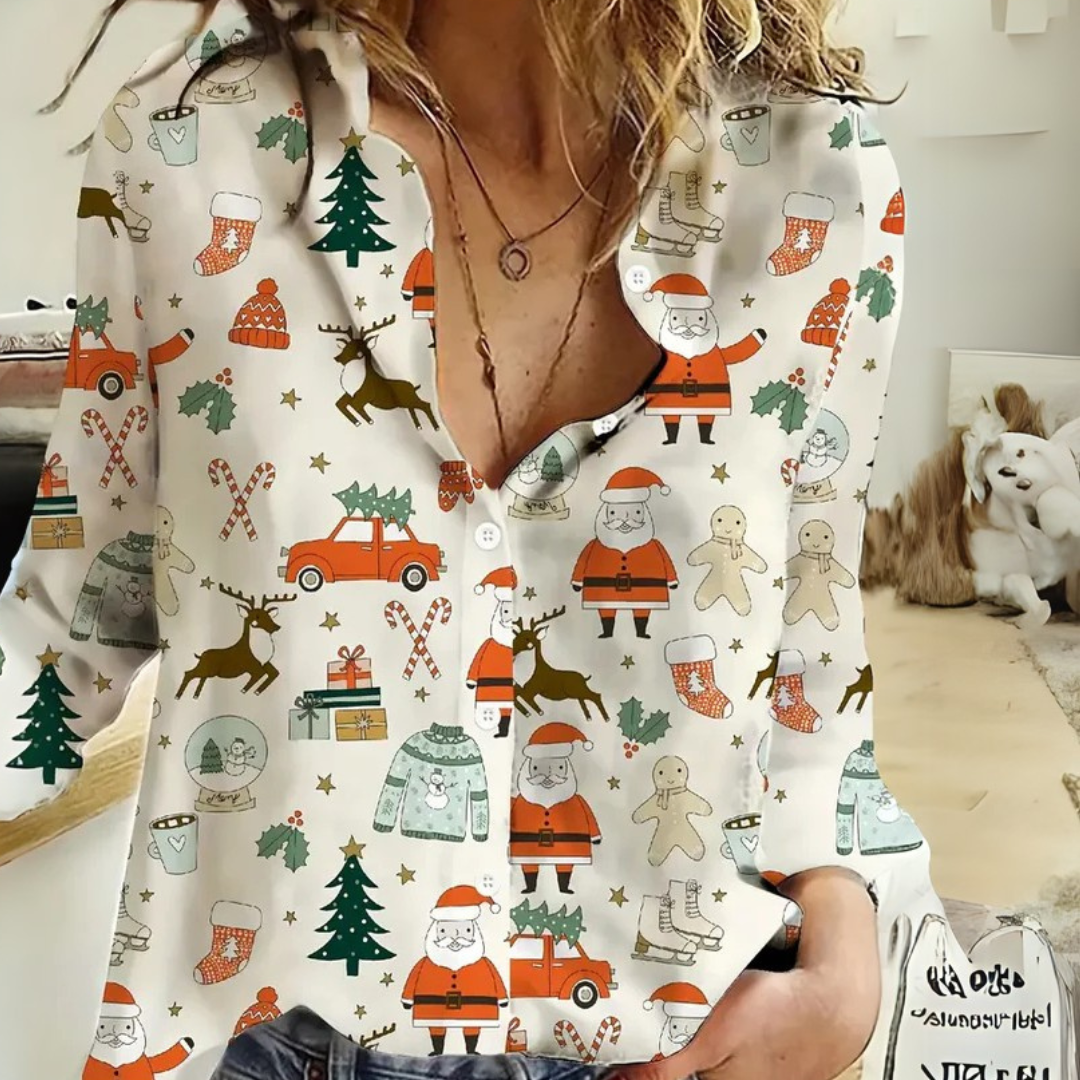 Jasmin Weihnachts-Bluse | Süßes Oberteil mit festlichem Aufdruck