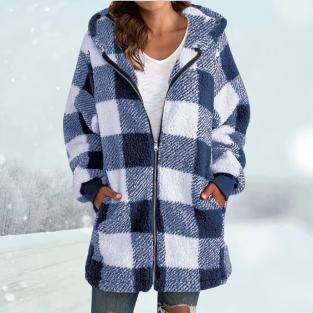 Lillymoda | Eliza - Kuschelige karierte Winterjacke mit Kapuze