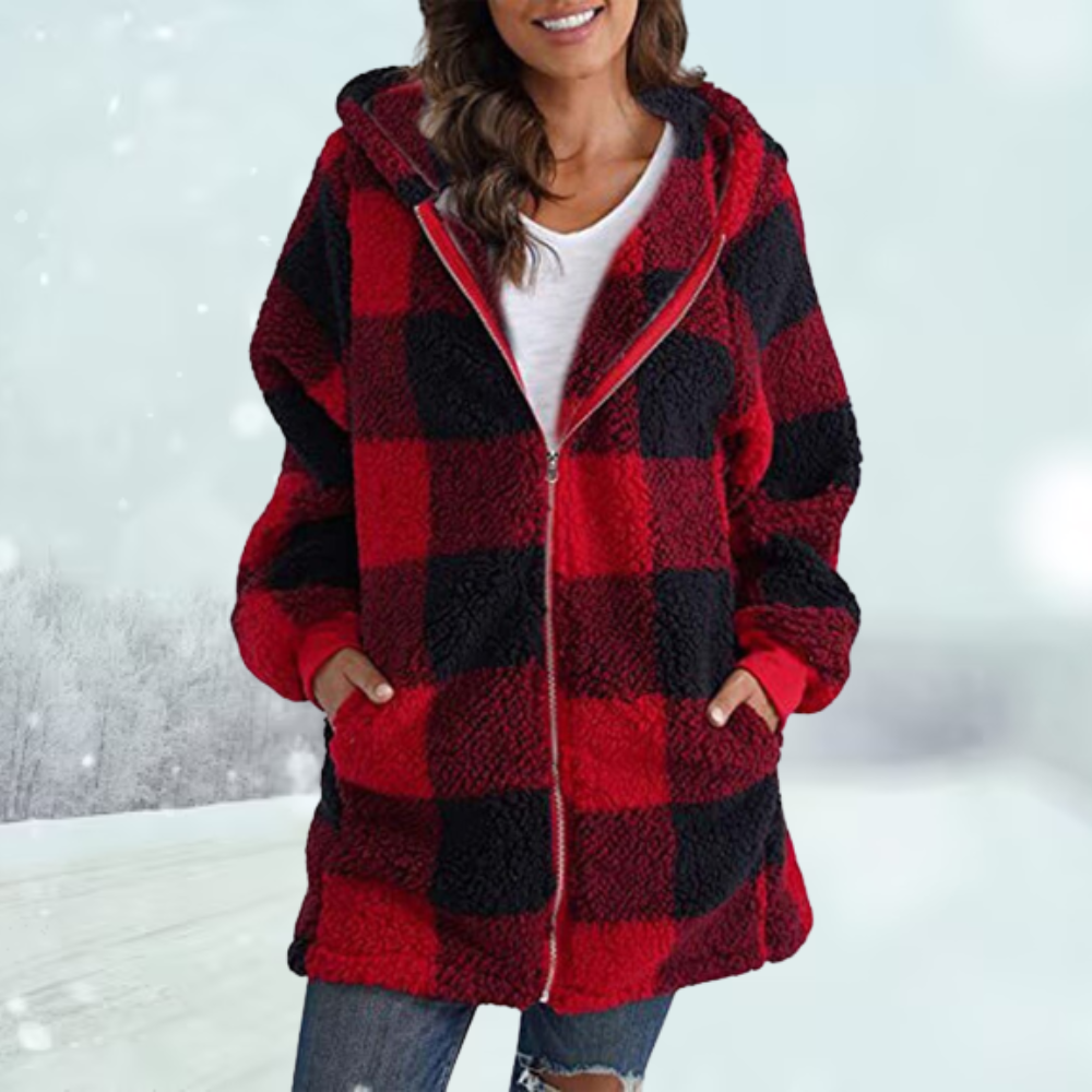 Lillymoda | Eliza - Kuschelige karierte Winterjacke mit Kapuze