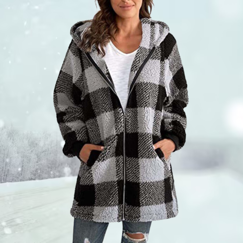 Lillymoda | Eliza - Kuschelige karierte Winterjacke mit Kapuze