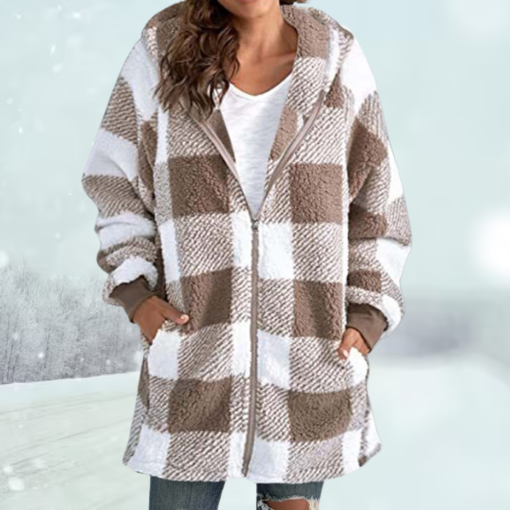Lillymoda | Eliza - Kuschelige karierte Winterjacke mit Kapuze