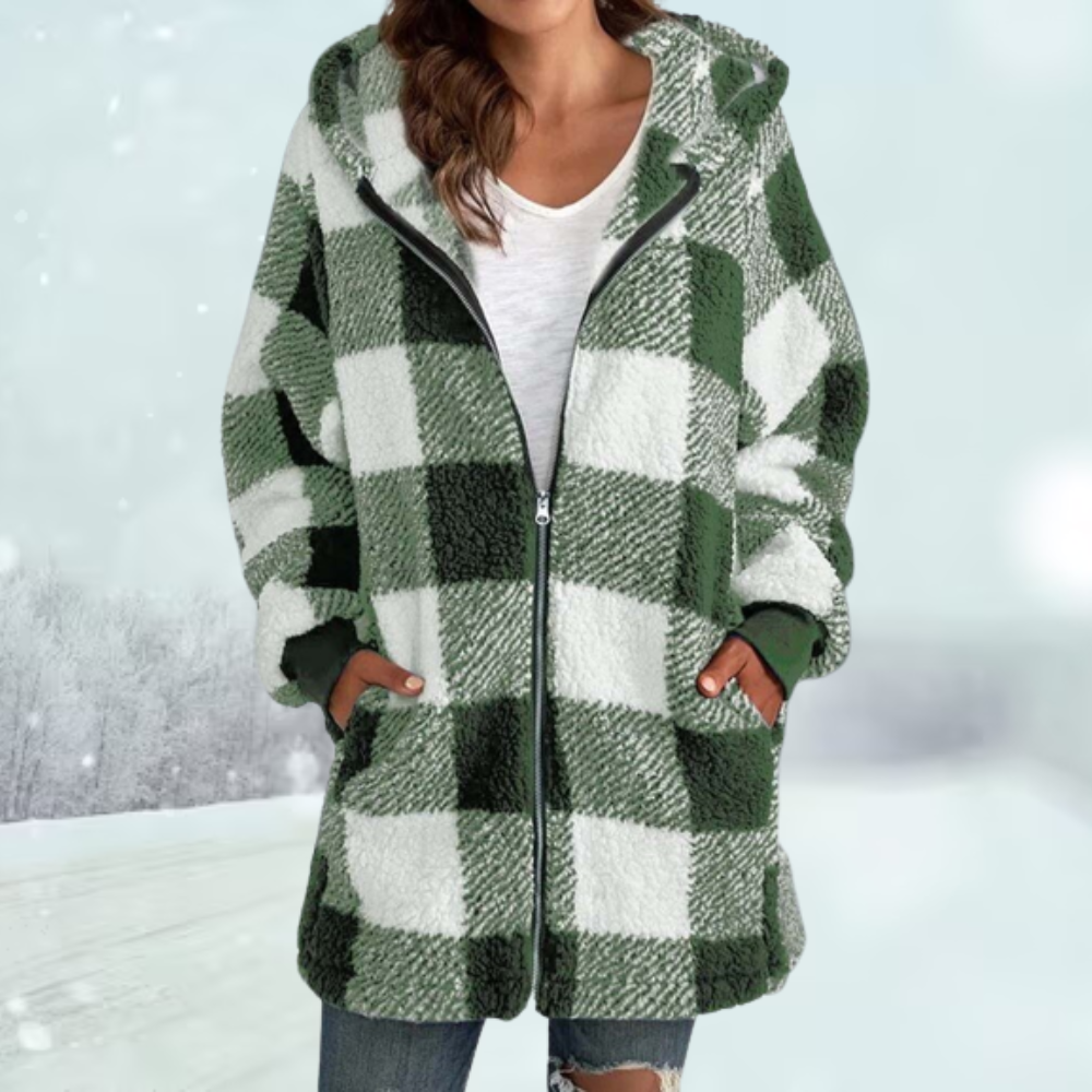 Lillymoda | Eliza - Kuschelige karierte Winterjacke mit Kapuze