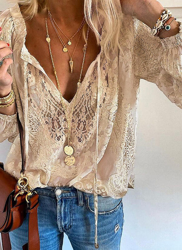 Lillymoda | Isabelle - Boho-Spitzenbluse mit V-Ausschnitt