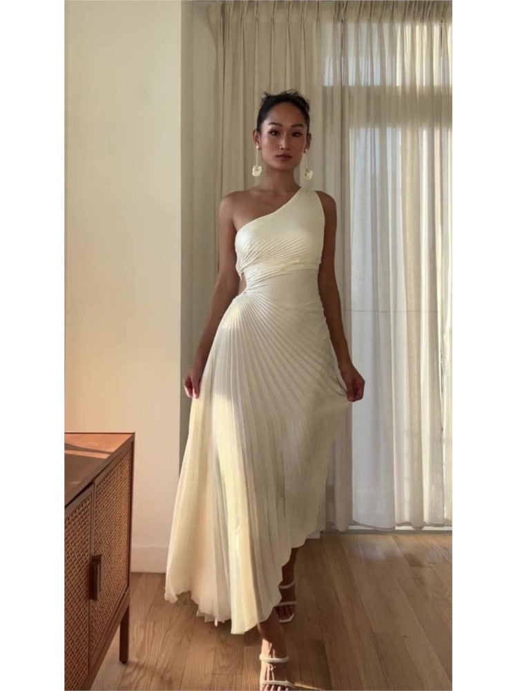 Lillymoda | Belle - Elegantes Plisseekleid mit einer Schulter
