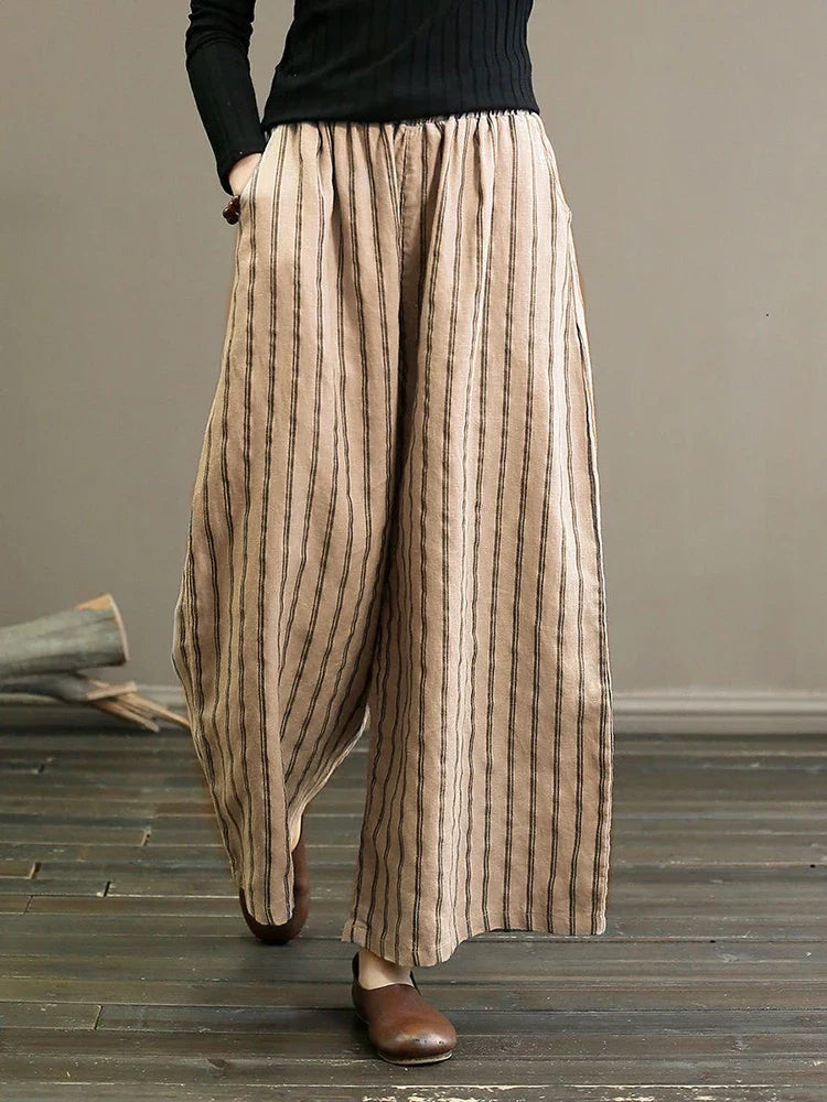 Bettina - Vintage Gestreifte Weite Hose