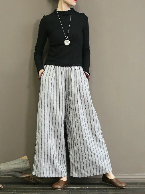 Bettina - Vintage Gestreifte Weite Hose