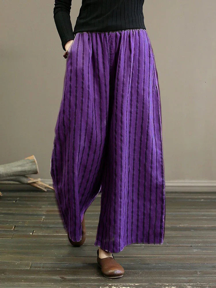 Bettina - Vintage Gestreifte Weite Hose