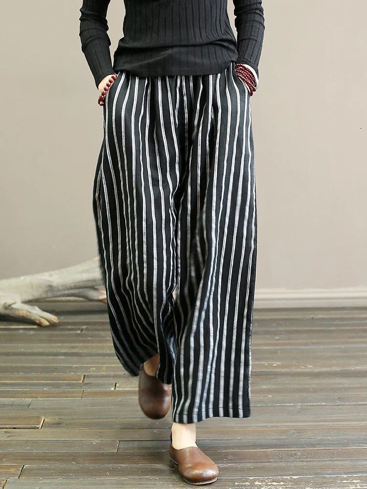 Bettina - Vintage Gestreifte Weite Hose