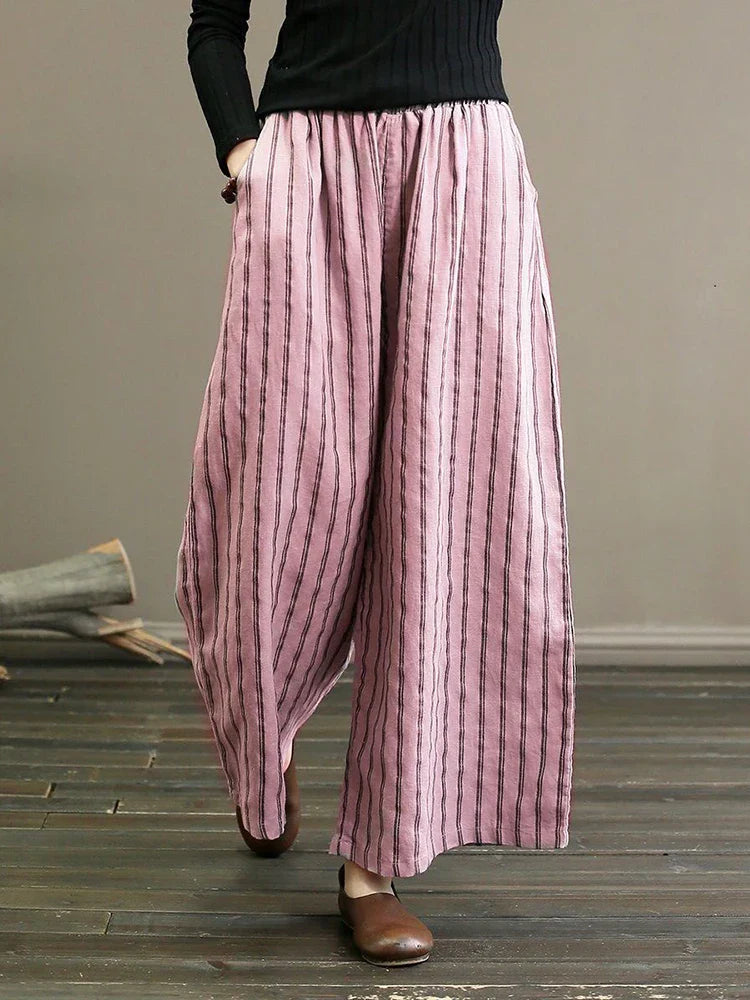 Bettina - Vintage Gestreifte Weite Hose