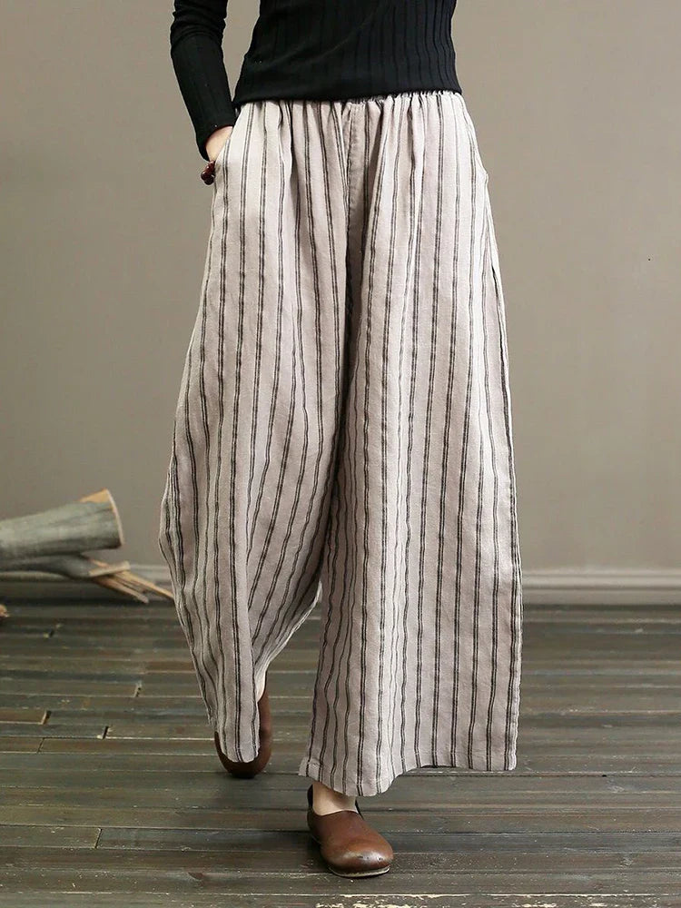 Bettina - Vintage Gestreifte Weite Hose