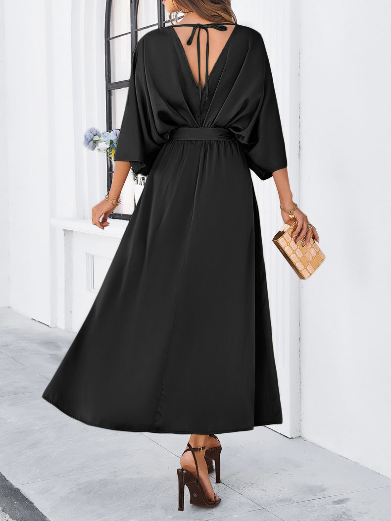 Lillymoda | Jaelyn - Elegantes V-Ausschnitt-Kleid mit Gürtel
