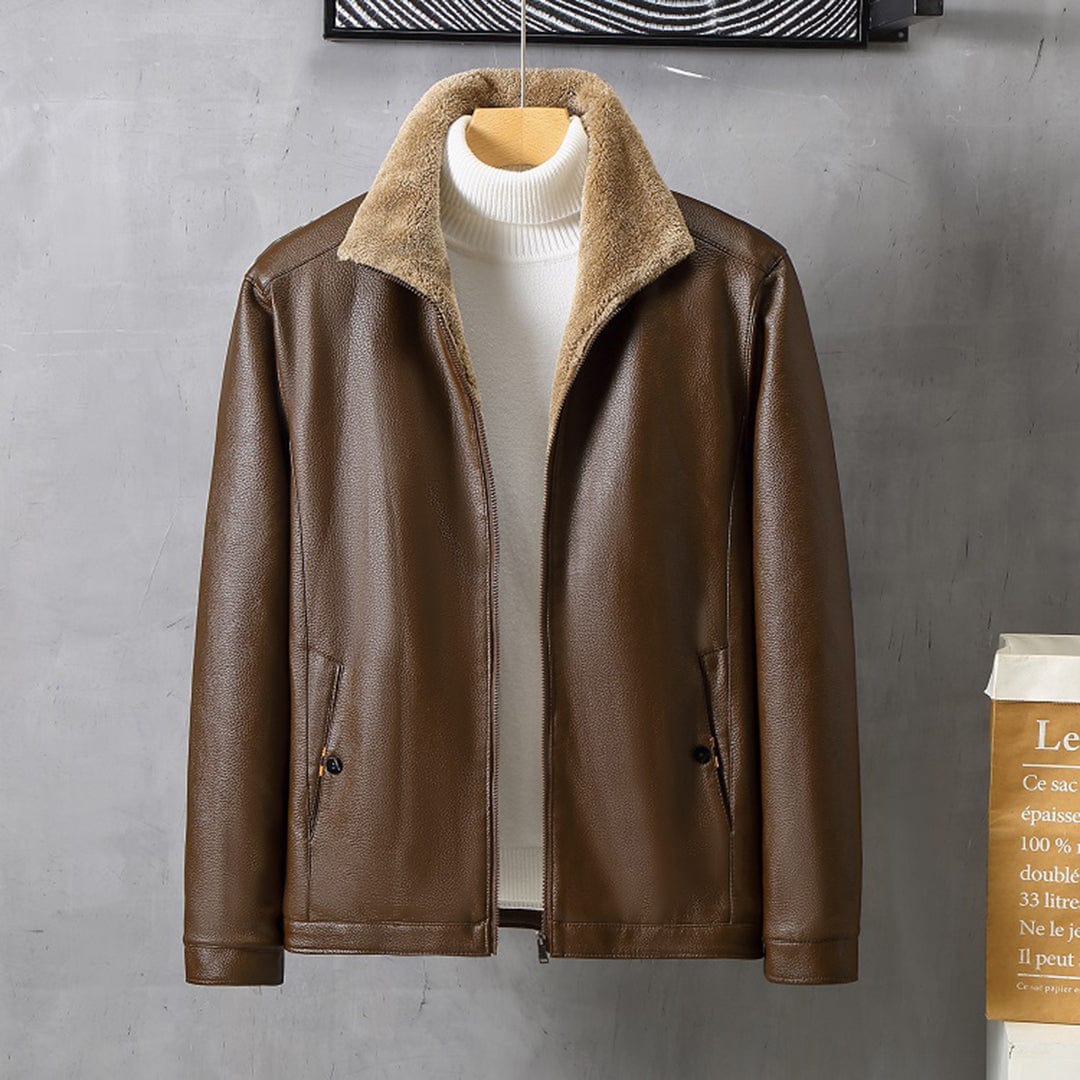 Winter-Lederjacke – Kunstleder – Reißverschluss – Fleece-gefüttert