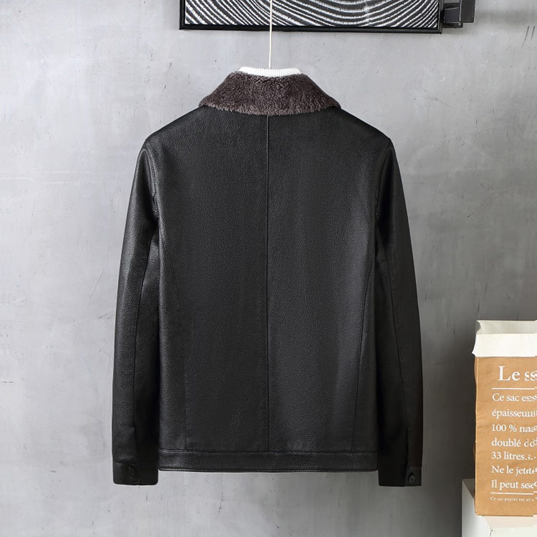 Winter-Lederjacke – Kunstleder – Reißverschluss – Fleece-gefüttert